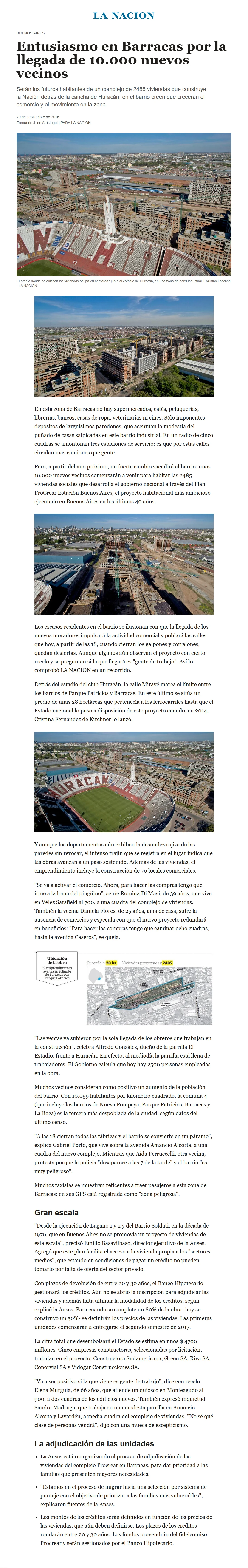 Entusiasmo en Barracas por la llegada de 10.000 nuevos vecinos