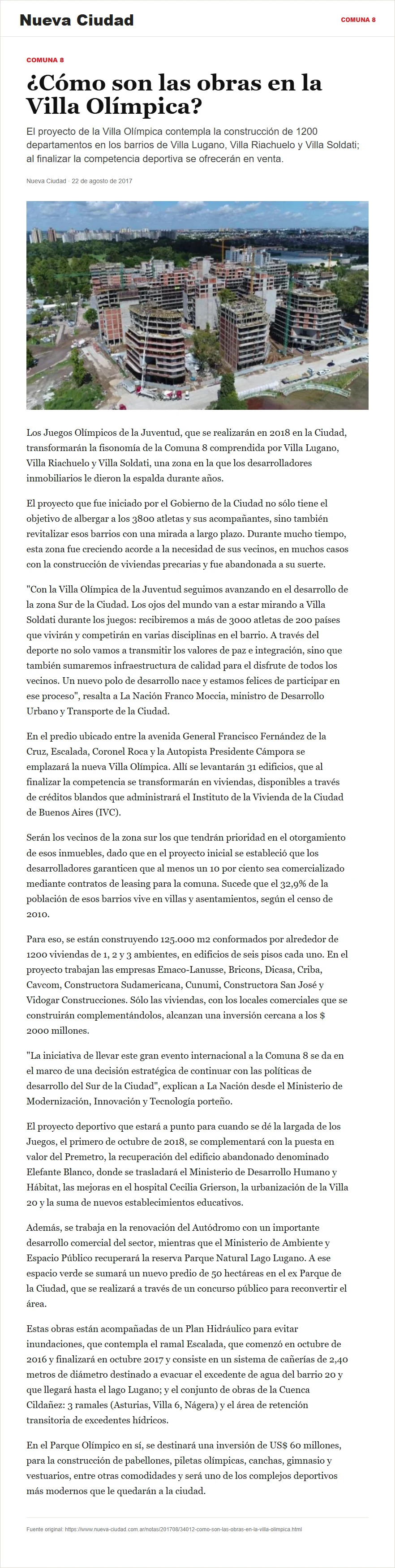 ¿Cómo son las obras en la Villa Olímpica?