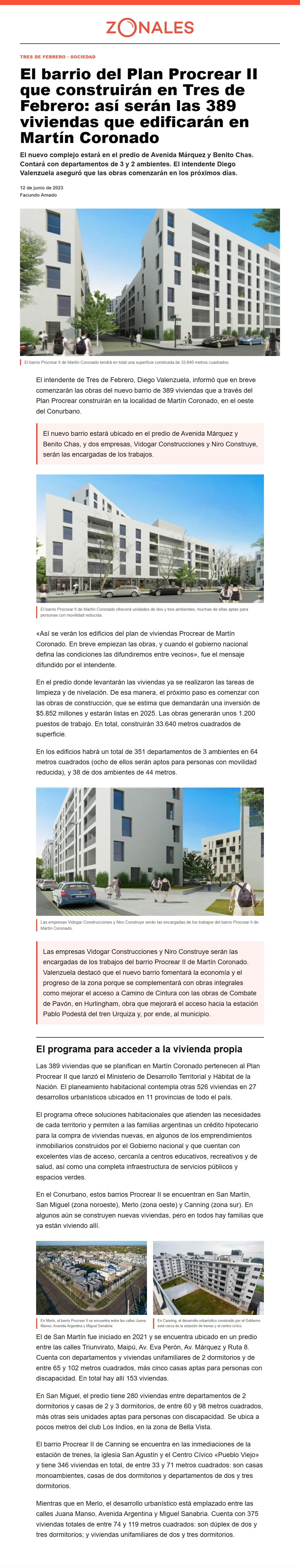 389 viviendas del Procrear II en Martín Coronado